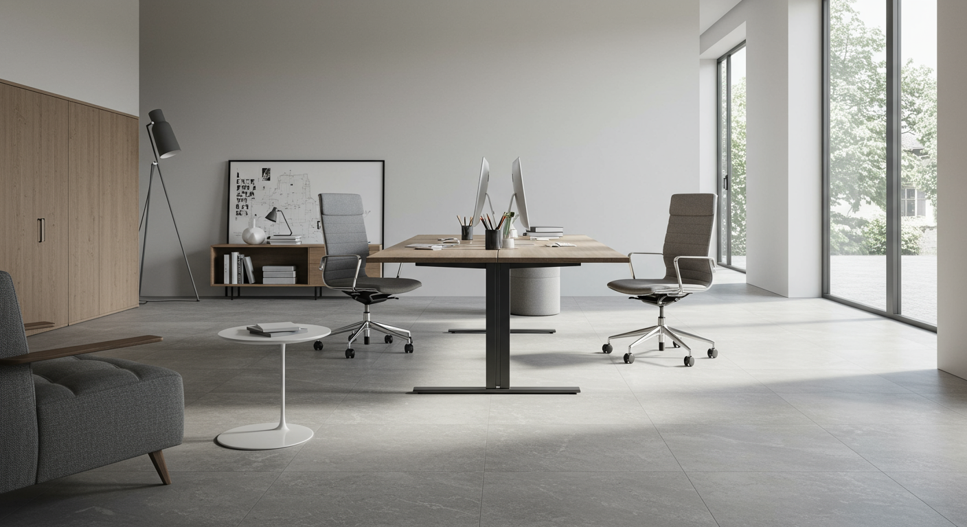 Крупноформатный керамогранит в офисном интерьере